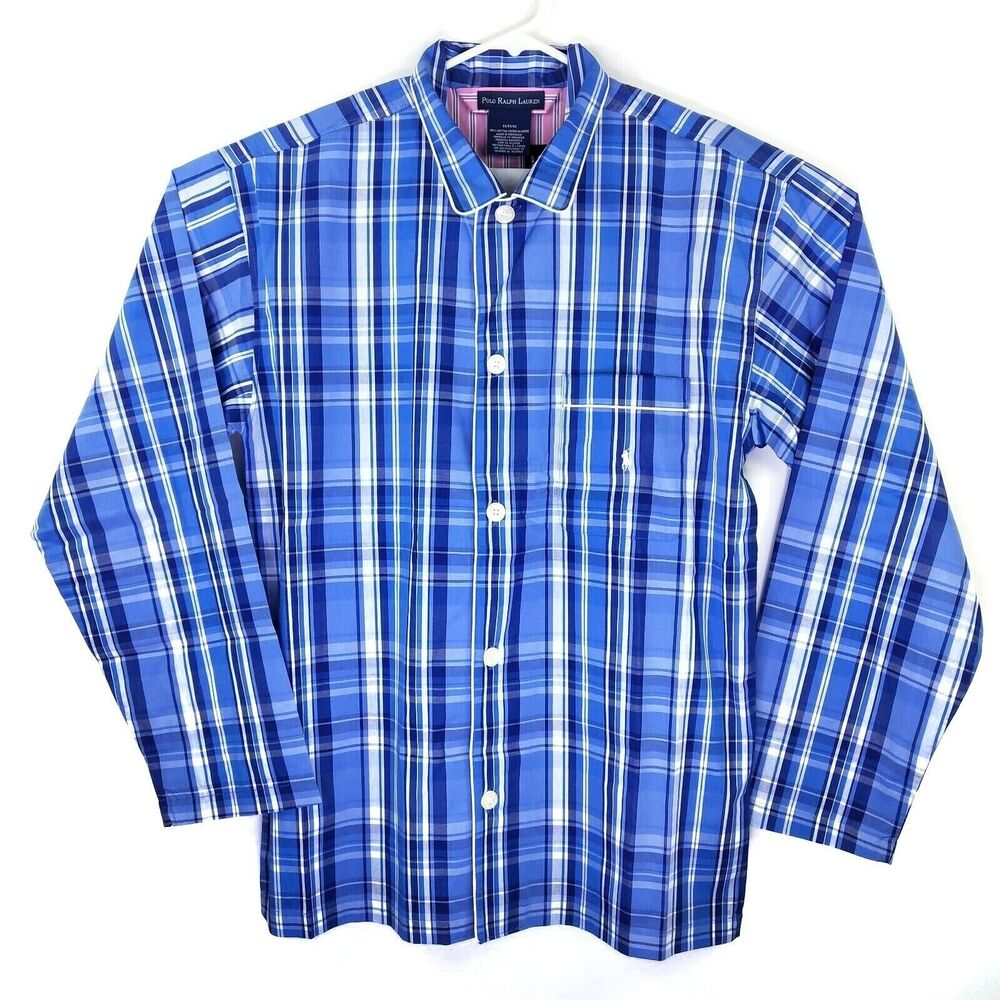 Polo Ralph Lauren Men's Blue Long Sleeve Plaid Pajama Top Sleepwear Size Medium